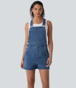 Jumpsuits<HALARA Flex™ Rolled Hem Washed Denim Casual Overalls with Pockets