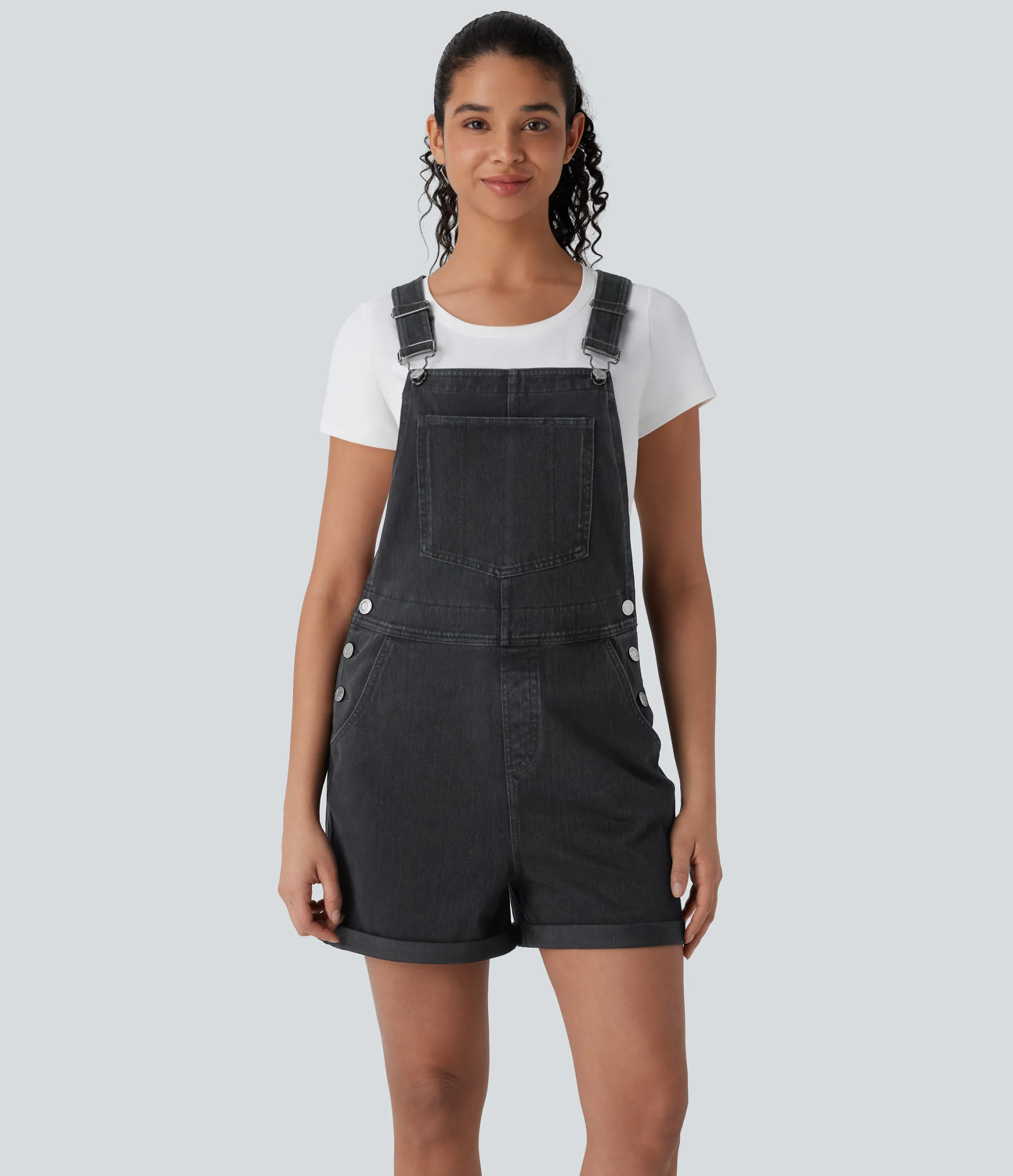 Jumpsuits<HALARA Flex™ Rolled Hem Washed Denim Casual Overalls with Pockets