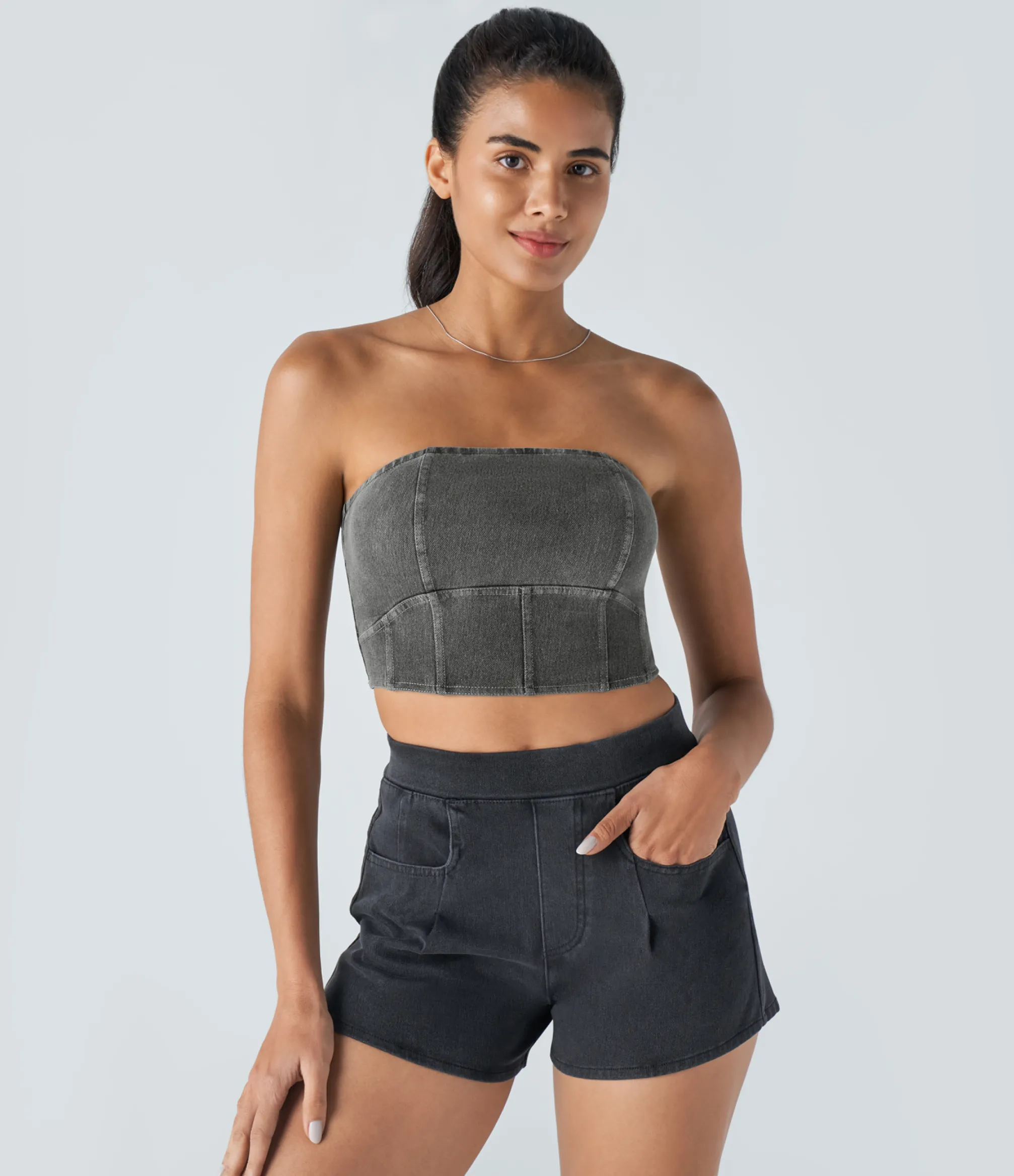 Casual Tops|Tank Tops & Camis<HALARA Flex™ Skinny Washed Denim Casual Tube Top