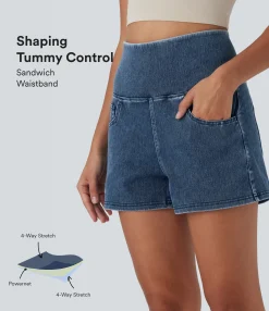 Denim Shorts|Denim Shorts<HALARA Flex™ SoCinched High Waisted Tummy Control Denim Casual Shorts 3'' with Pockets