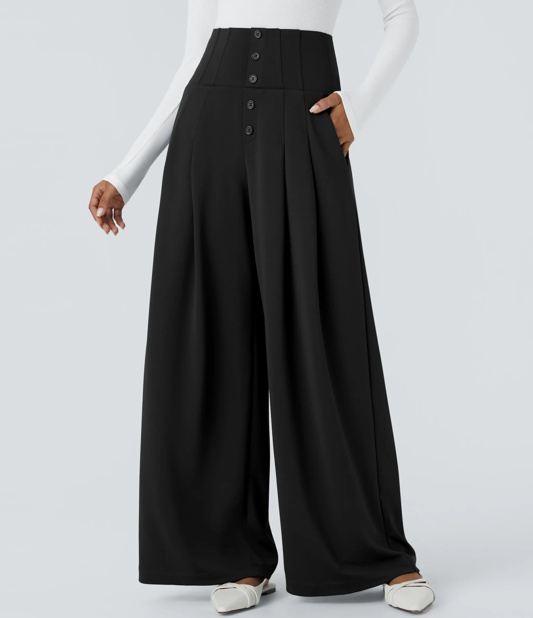 High-Waisted Pants|Pants<HALARA Flex™ Super High Waisted Decorative Pocket Wide Leg Crepe Work Pants