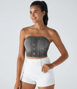 Casual Tops|Tank Tops & Camis<HALARA Flex™ Tube Decorative Denim Cropped Casual Tank Top
