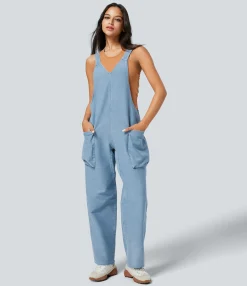 Jumpsuits<HALARA Flex™ V Neck Pocket Denim Casual Relaxed Overalls