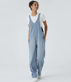 Jumpsuits<HALARA Flex™ V Neck Pocket Washed Denim Casual Overalls