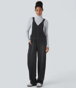 Jumpsuits<HALARA Flex™ V Neck Pocket Washed Denim Casual Overalls