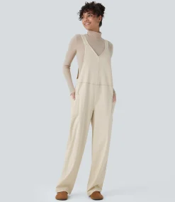 Jumpsuits<HALARA Flex™ V Neck Pocket Washed Denim Casual Overalls
