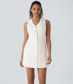 Denim Dresses|Denim Dresses<HALARA Flex™ V Neck Sleeveless Denim Mini Casual Dress