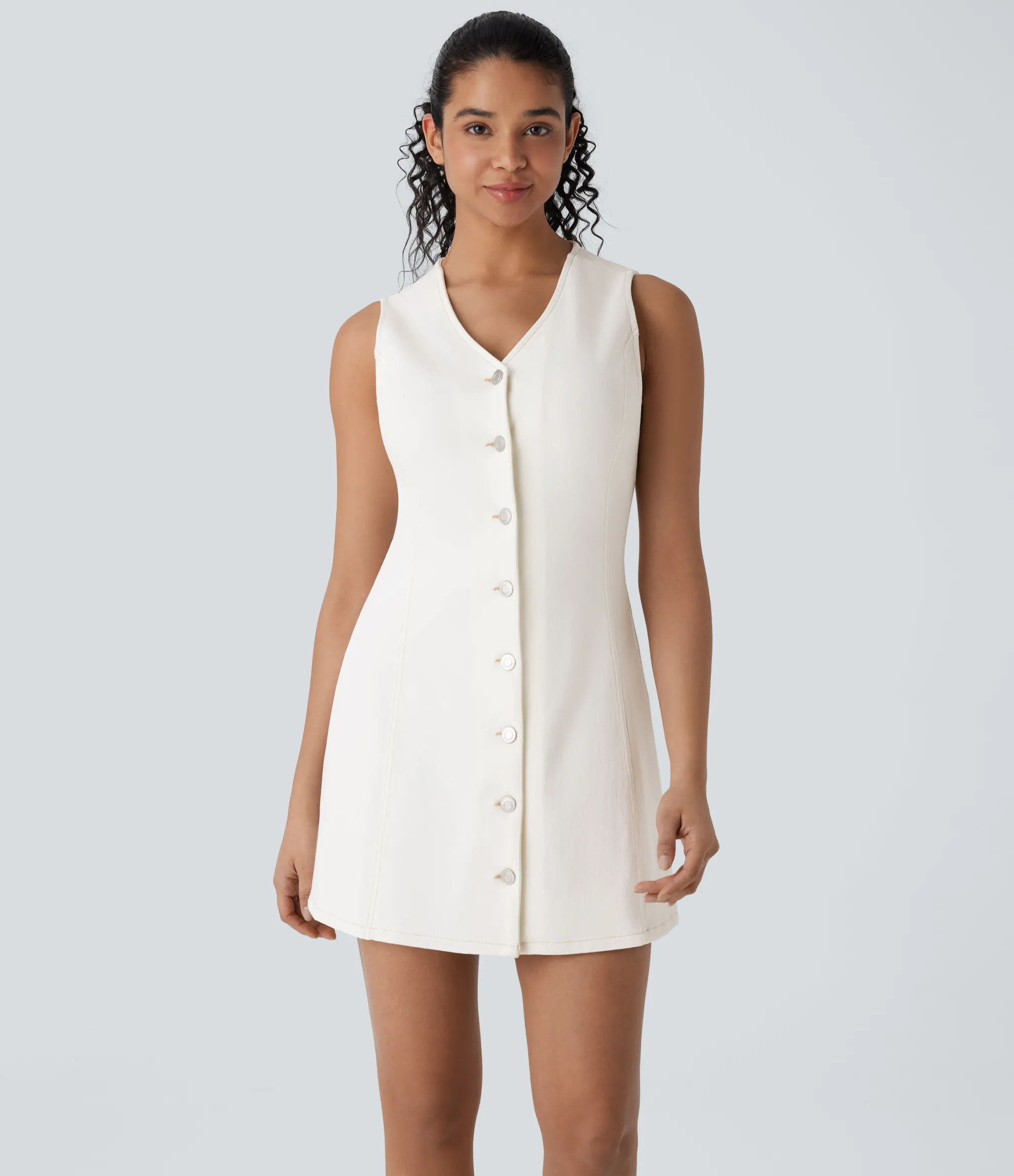 Denim Dresses|Denim Dresses<HALARA Flex™ V Neck Sleeveless Denim Mini Casual Dress