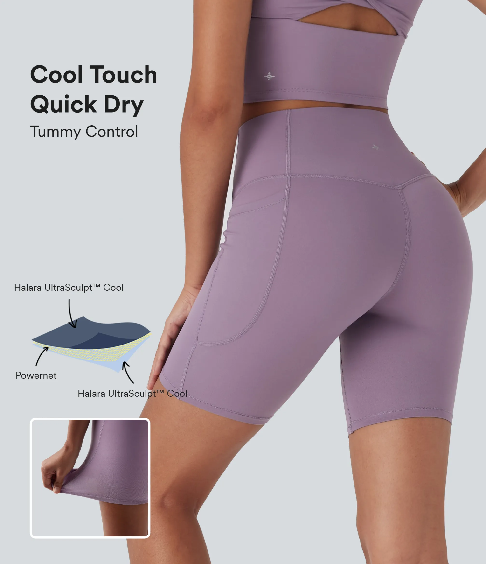 Bikers|Active Shorts<HALARA UltraSculpt™ Cool Quick Dry SoCinched High Waisted Tummy Control Shaping Yoga Biker Shorts 7'' with Pockets-UPF50+