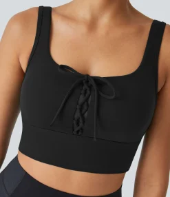 Tank Tops & Camis|Tank Tops<HALARA UltraSculpt™ Crisscross Lace Up Contrast Mesh Backless Cropped Workout Tank Top Black