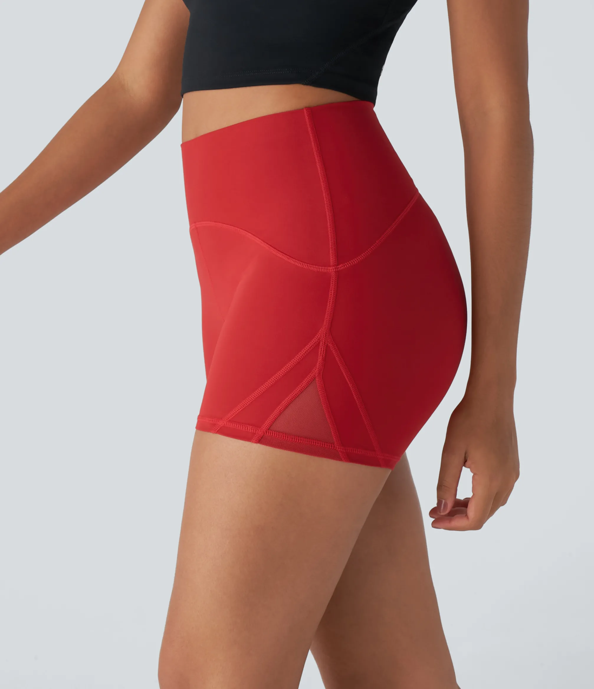 Bikers|Active Shorts<HALARA UltraSculpt™ High Waisted Top-stitching Contrast Mesh Yoga Biker Shorts 3.5'' Aura Orange