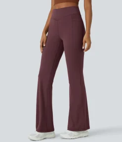 Pocket Leggings|Flare Leggings<HALARA UltraSculpt™ Mid Rise Tummy Control Pocket Running Full Length Flare Leggings