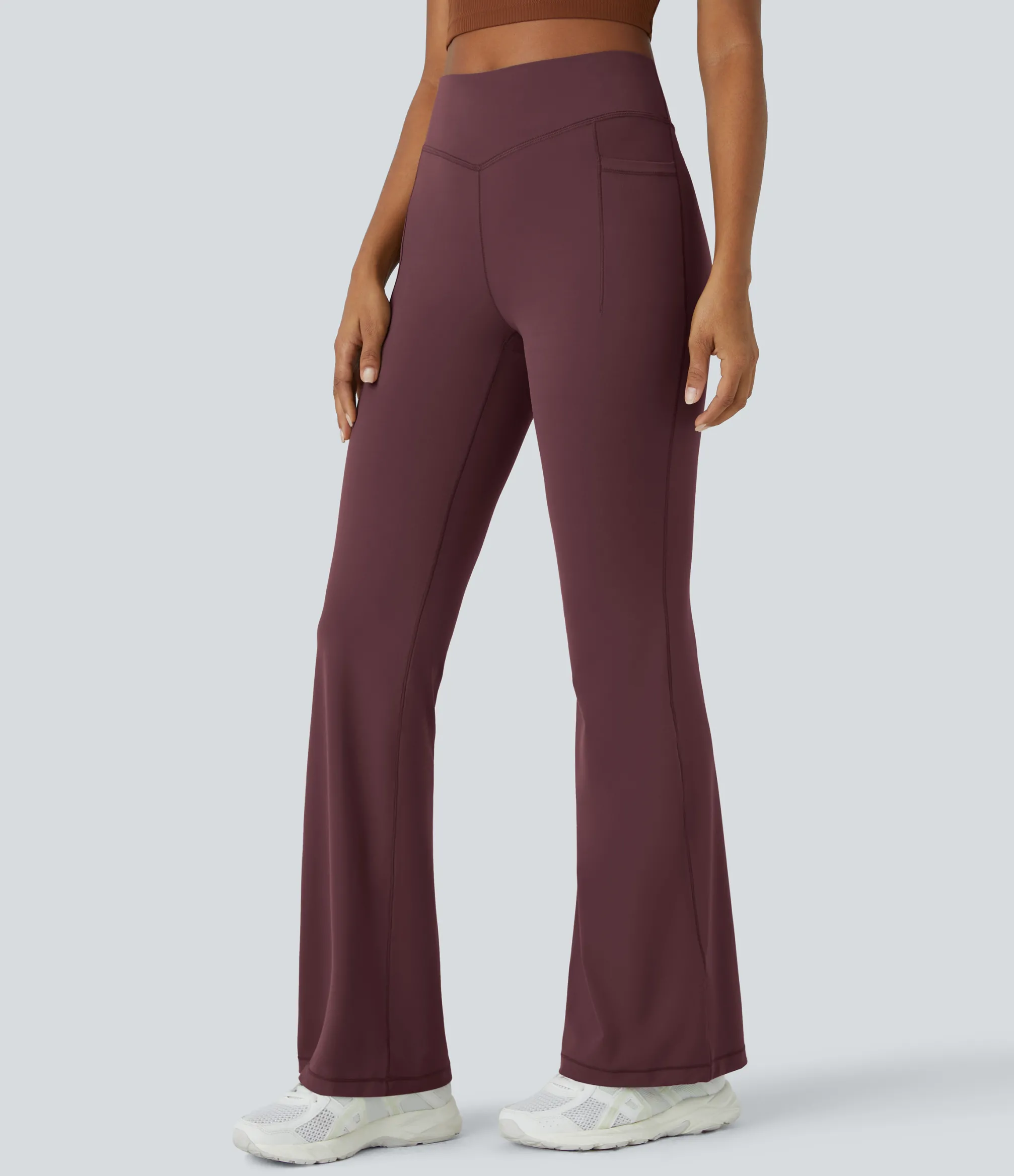Pocket Leggings|Flare Leggings<HALARA UltraSculpt™ Mid Rise Tummy Control Pocket Running Full Length Flare Leggings