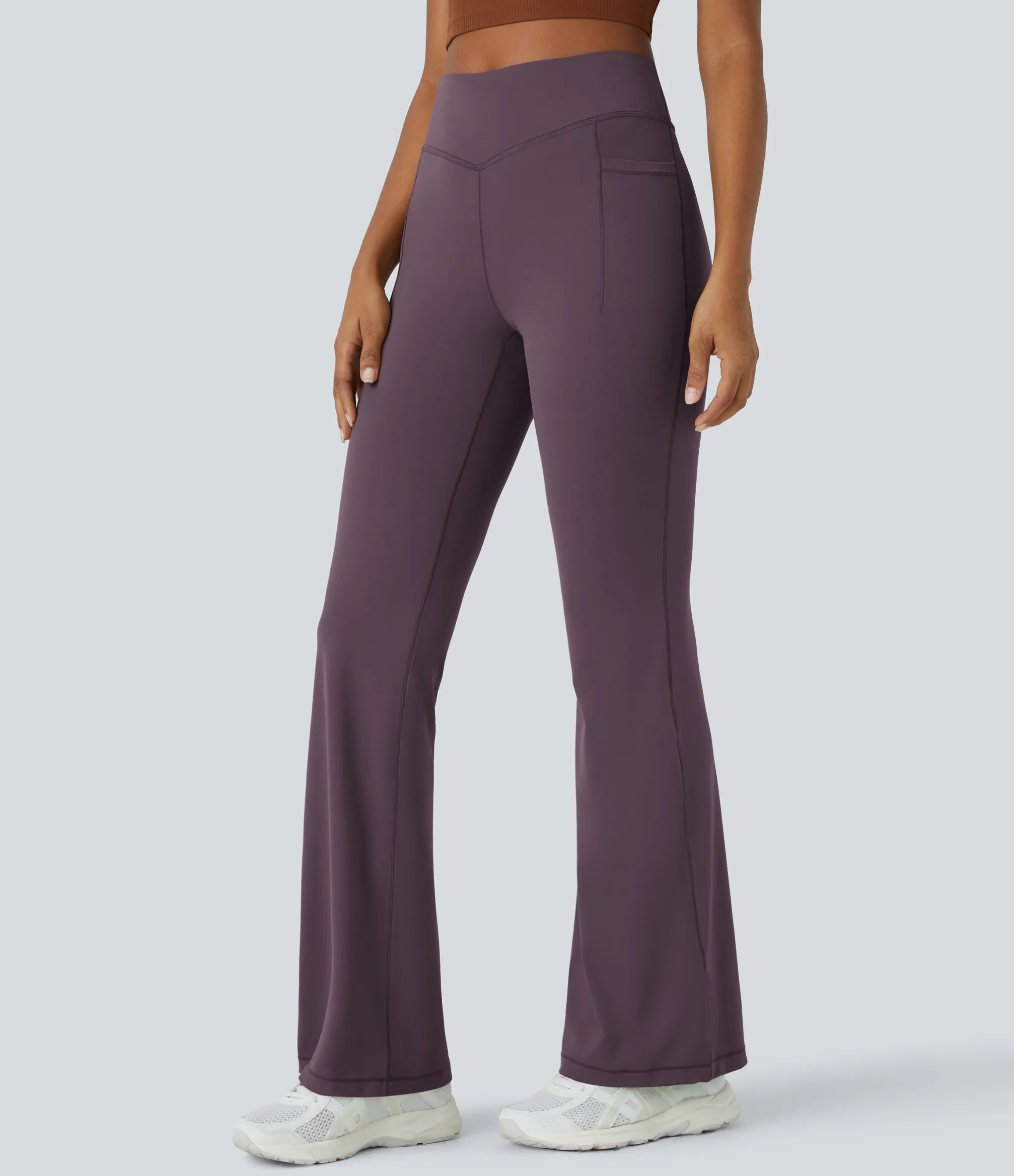 Pocket Leggings|Flare Leggings<HALARA UltraSculpt™ Mid Rise Tummy Control Pocket Running Full Length Flare Leggings