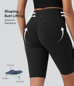 Active Shorts|Bikers<HALARA UltraSculpt™ SoCinched High Waisted Scrunch Butt Lifting Tummy Control Side Pocket Shaping Workout Biker Shorts 9''