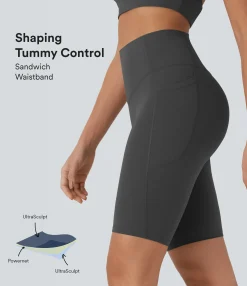 Active Shorts|Bikers<HALARA UltraSculpt™ SoCinched High Waisted Tummy Control Pocket Shaping Training Biker Shorts 9''