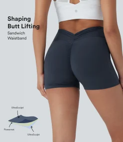 Active Shorts|Bikers<HALARA UltraSculpt™ SoCinched High Waisted Tummy Control Butt Lifting Ruched Shaping Yoga Biker Shorts 3'' with Pockets