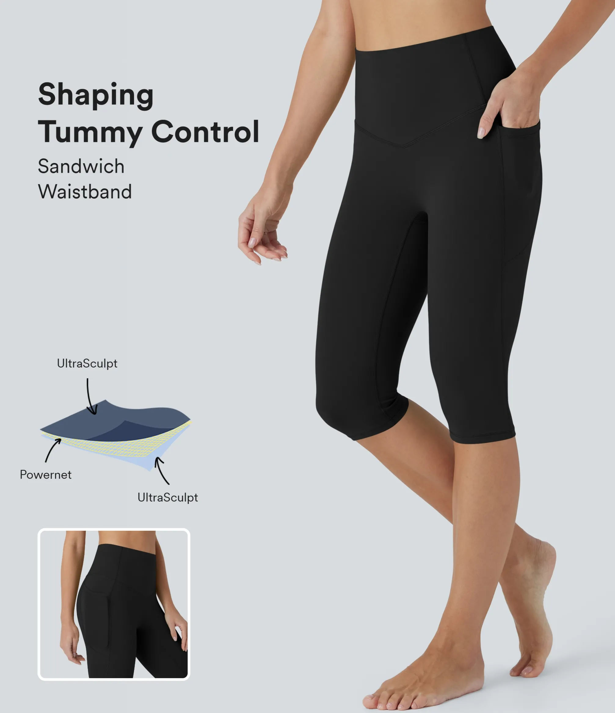 Pocket Leggings|Ultrasculpt™ Leggings<HALARA UltraSculpt™ SoCinched High Waisted Tummy Control Pedal Pusher Yoga Leggings with Pockets