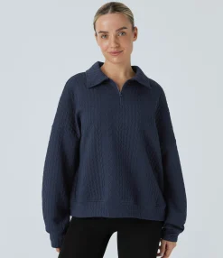 Sweatshirts & Hoodies<HALARA Half Zip Long Sleeve Casual Knit Sweatshirt