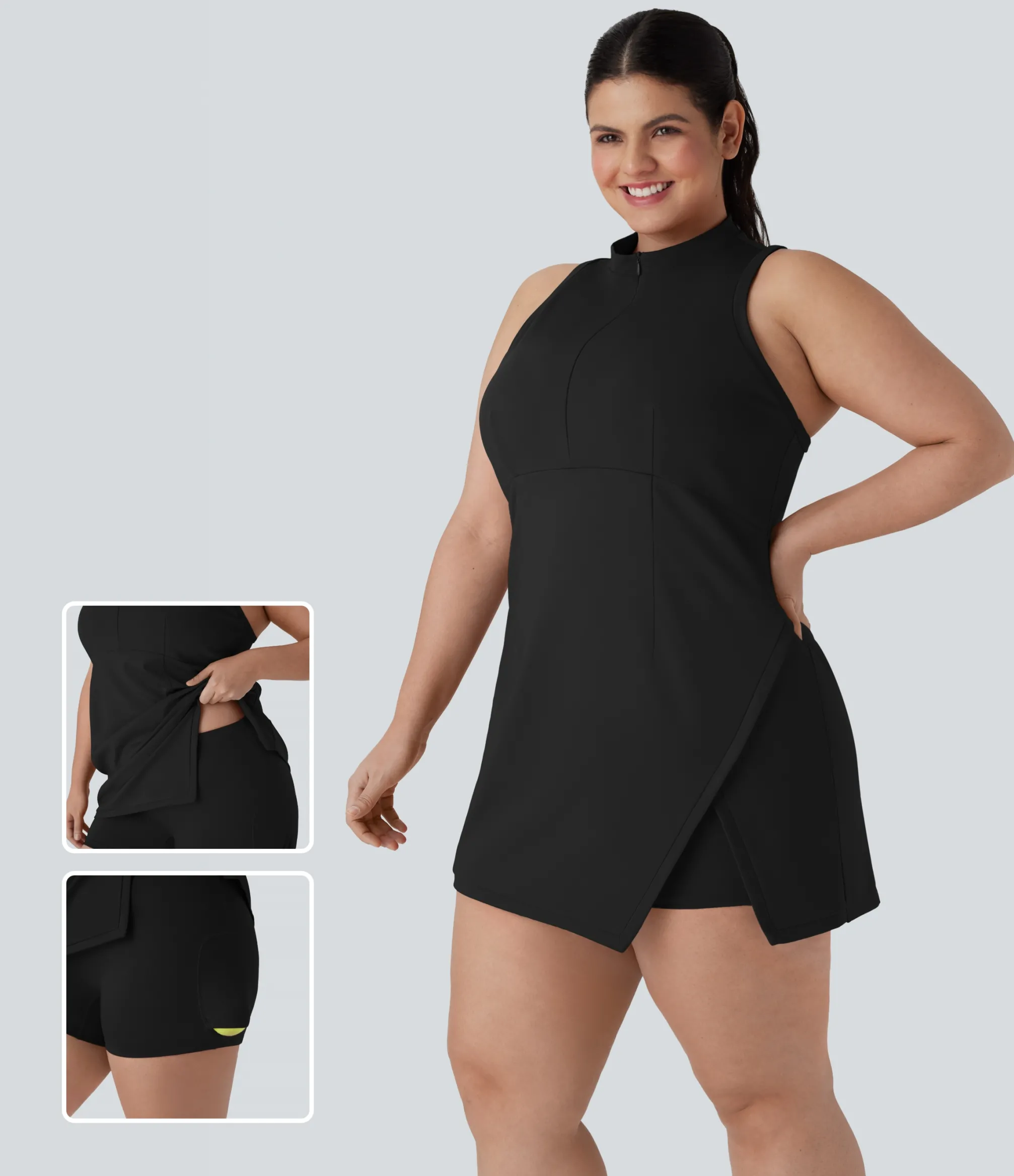 Plus Size<HALARA Half Zip Racerback 2-Piece Mini Tennis Active Plus Size Dress with Pocket