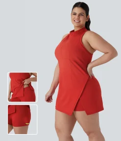 Plus Size<HALARA Half Zip Racerback 2-Piece Mini Tennis Active Plus Size Dress with Pocket