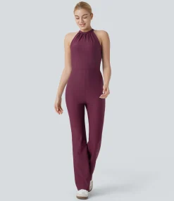 Jumpsuits<HALARA Halter Bootcut Stripe Cool Touch Yoga Jumpsuit