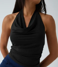 Casual Tops|Tank Tops & Camis<HALARA Halter Cowl Neck Ruched Casual Tank Top