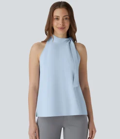 Work Tops|Shirts Blouses<HALARA Halter Tie Neck Sleeveless Work Blouse