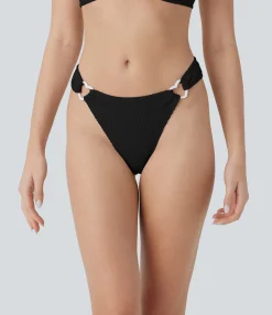 Beachwear<HALARA Heart Crinkle High Leg Bikini Bottom Swimsuit
