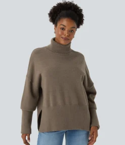 Sweaters<HALARA High Neck Dropped Shoulder Long Sleeve Casual Sweater