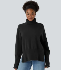 Sweaters<HALARA High Neck Dropped Shoulder Long Sleeve Casual Sweater