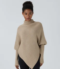 Sweaters<HALARA High Neck Long Sleeve Asymmetric Hem Work Sweater