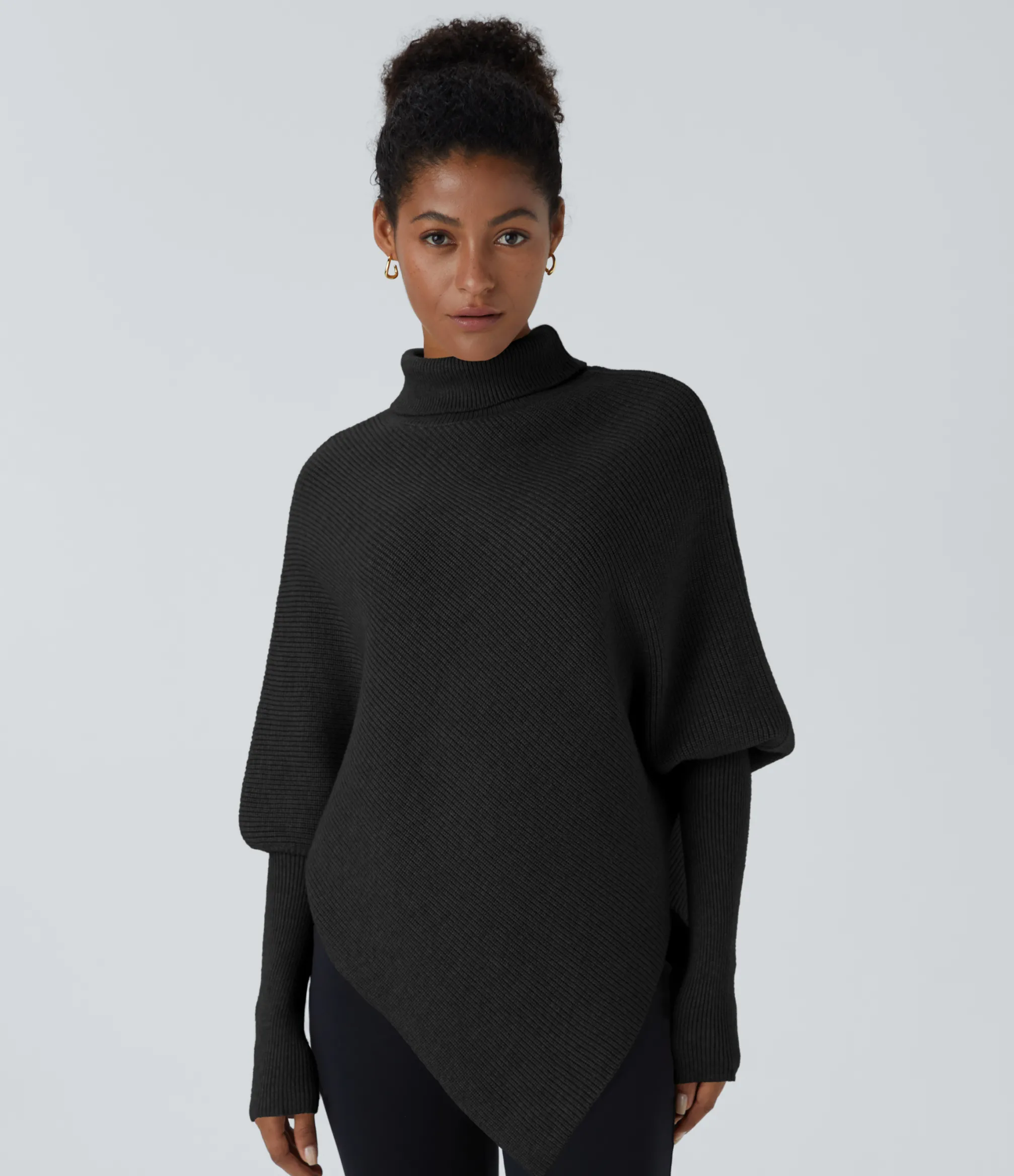 Sweaters<HALARA High Neck Long Sleeve Asymmetric Hem Work Sweater