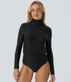 Bodysuits<HALARA High Neck Long Sleeve Snap Skinny Casual Bodysuit