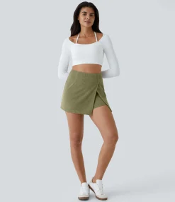 Mini Skirts|Casual Skirts<HALARA High Waisted Back Zipper Hem 2-in-1 Corduroy Casual Skirt