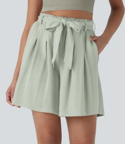 Shorts<HALARA High Waisted Belted Casual Linen-Feel Bermuda Shorts with Pockets