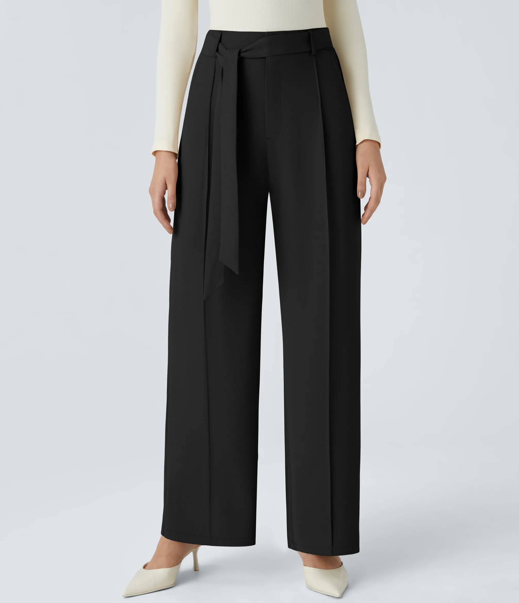 High-Waisted Pants|Wide-Leg Pants<HALARA High Waisted Belted Zipper Pocket Wide Leg Work Pants