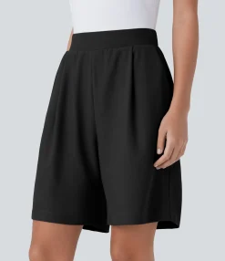 Shorts<HALARA High Waisted Body Sculpt Waist-Slimming Pocket Micro Waffle Work Shorts