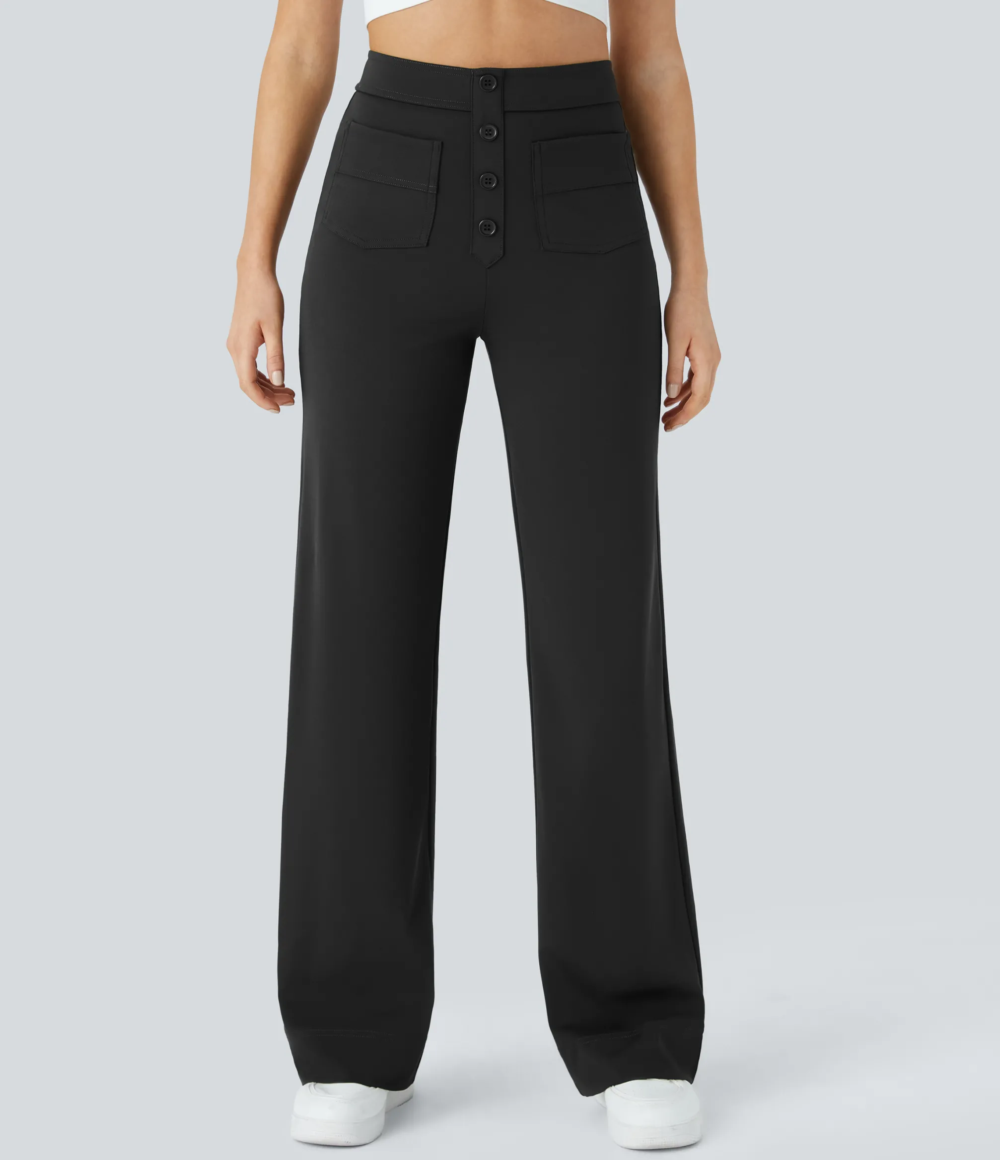 High-Waisted Pants|Straight-Leg Pants<HALARA High Waisted Button Multiple Pockets Straight Leg Casual Pants