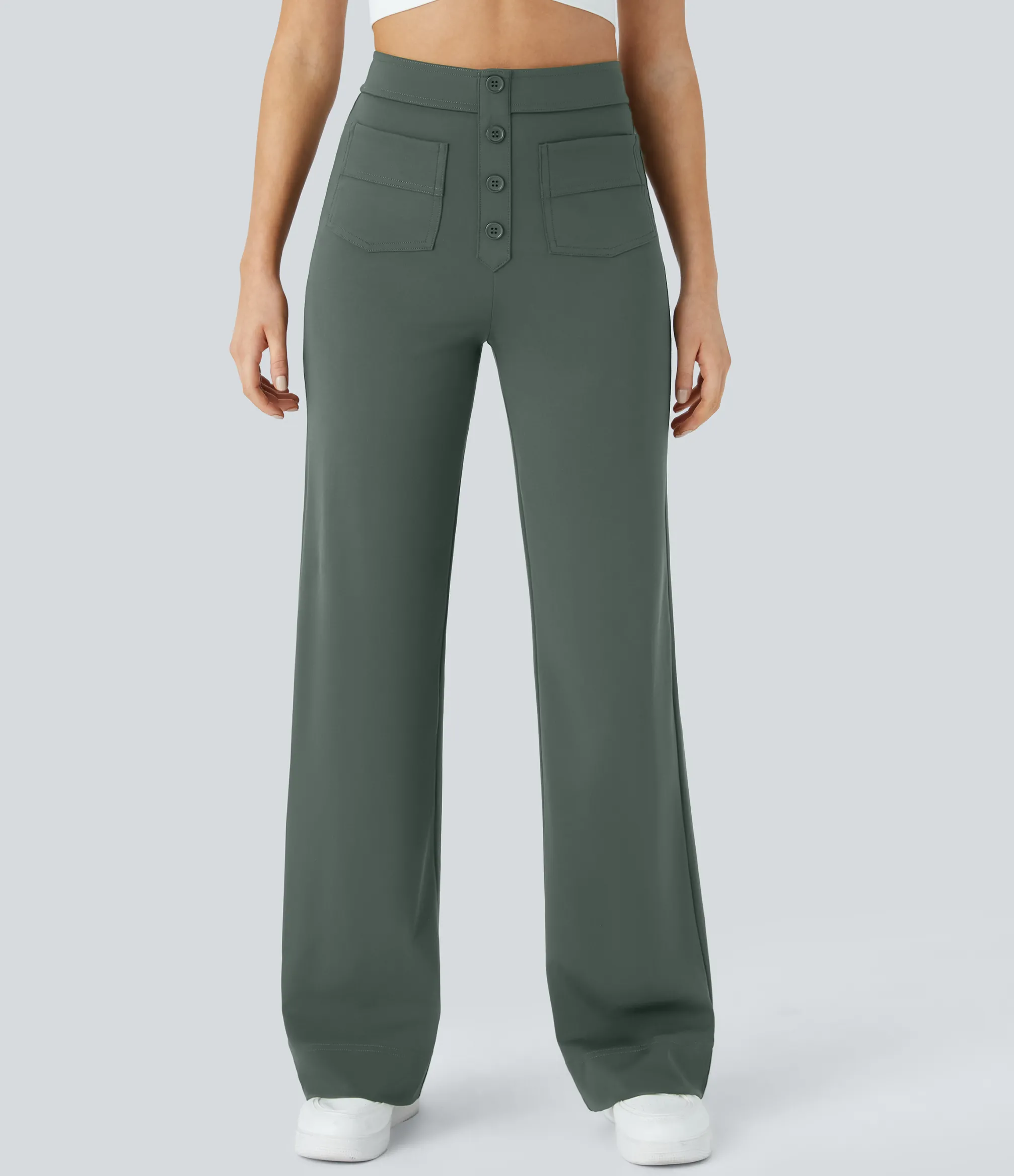 High-Waisted Pants|Straight-Leg Pants<HALARA High Waisted Button Multiple Pockets Straight Leg Casual Pants
