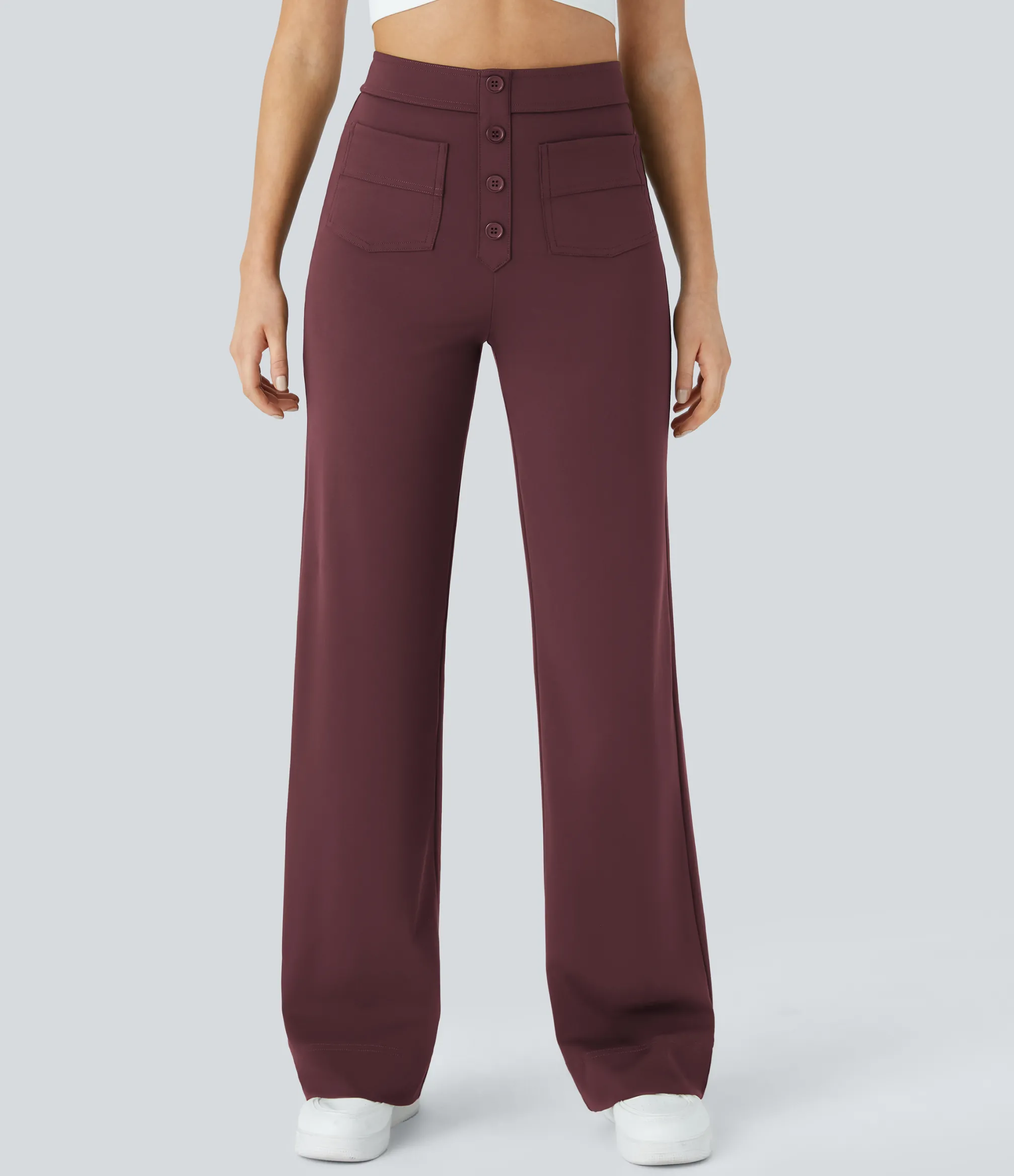 High-Waisted Pants|Straight-Leg Pants<HALARA High Waisted Button Multiple Pockets Straight Leg Casual Pants