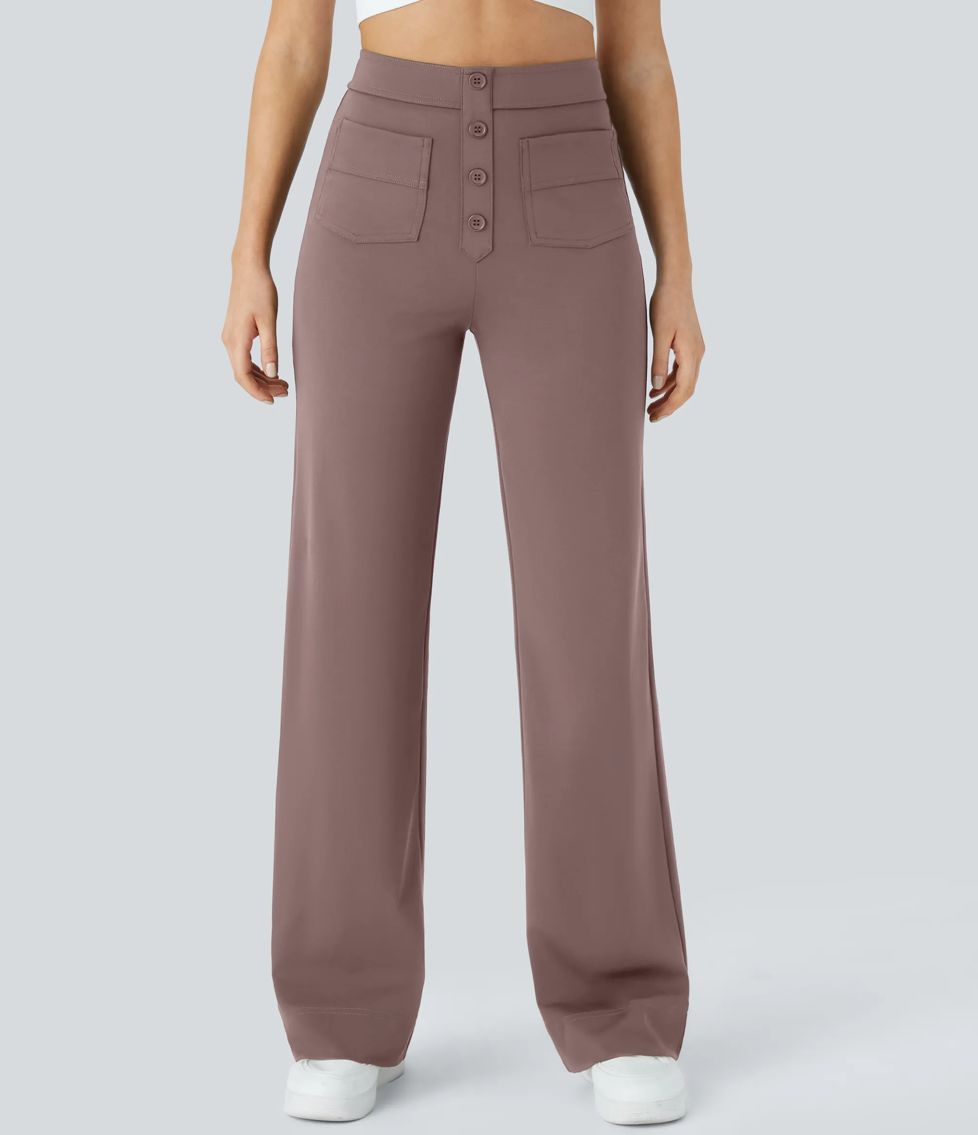 High-Waisted Pants|Straight-Leg Pants<HALARA High Waisted Button Multiple Pockets Straight Leg Casual Pants