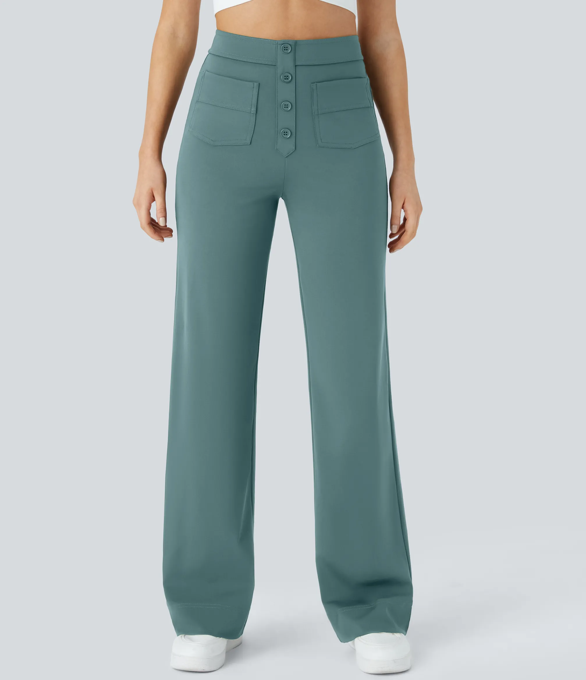 High-Waisted Pants|Straight-Leg Pants<HALARA High Waisted Button Multiple Pockets Straight Leg Casual Pants