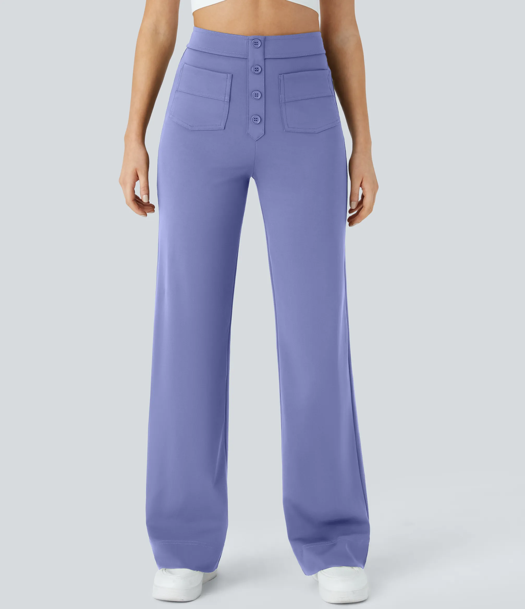 High-Waisted Pants|Straight-Leg Pants<HALARA High Waisted Button Multiple Pockets Straight Leg Casual Pants