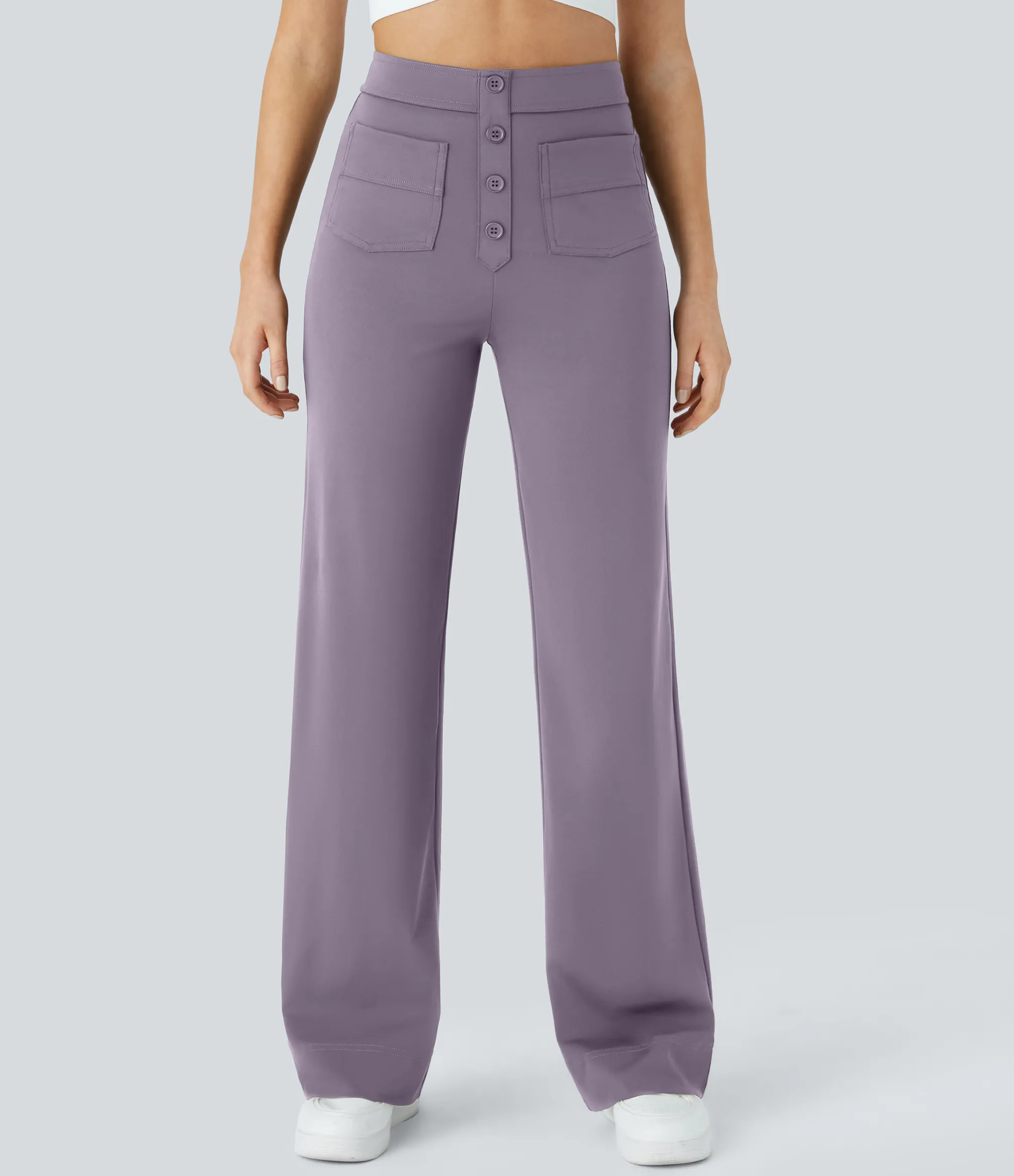 High-Waisted Pants|Straight-Leg Pants<HALARA High Waisted Button Multiple Pockets Straight Leg Casual Pants