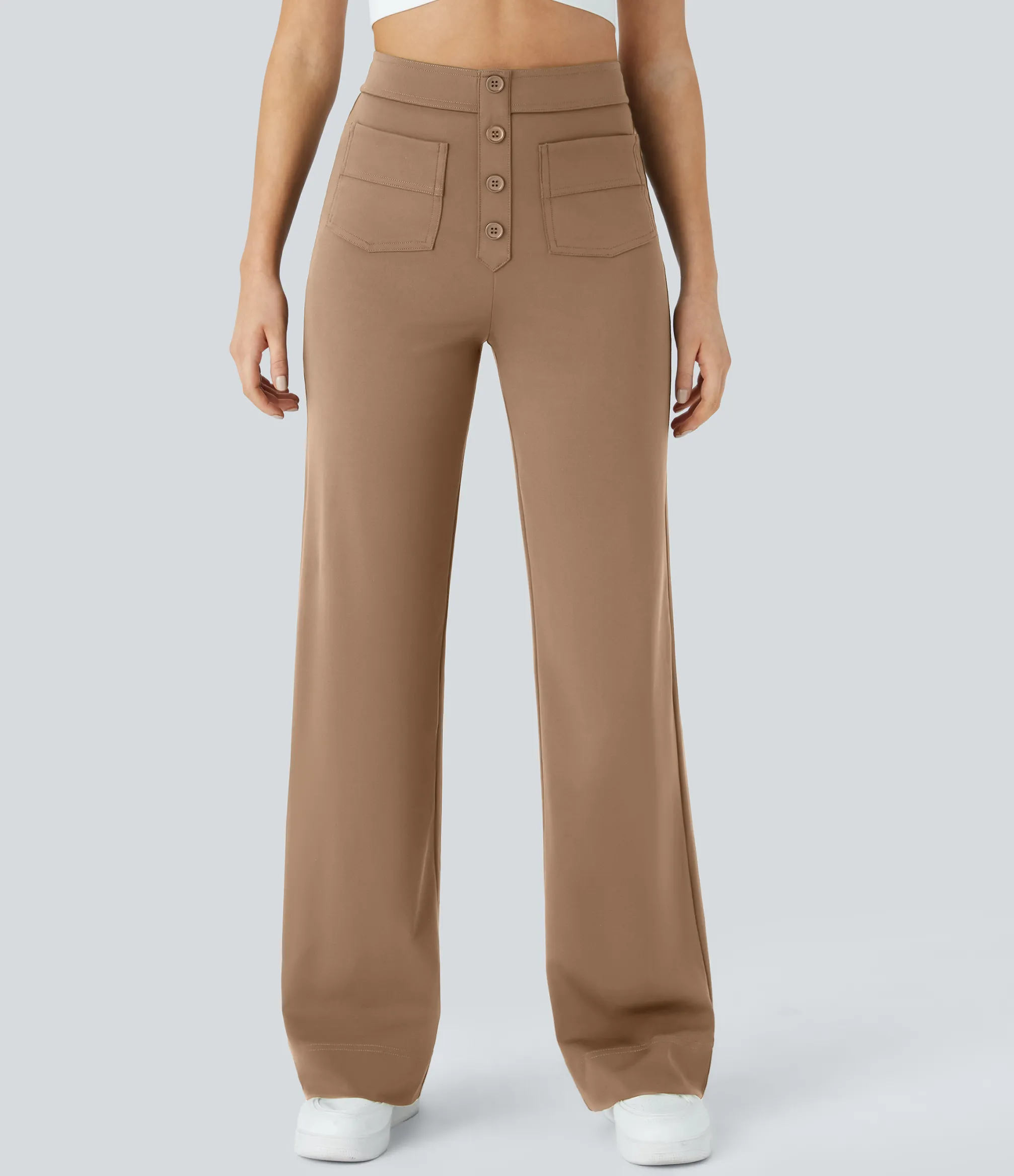 High-Waisted Pants|Straight-Leg Pants<HALARA High Waisted Button Multiple Pockets Straight Leg Casual Pants