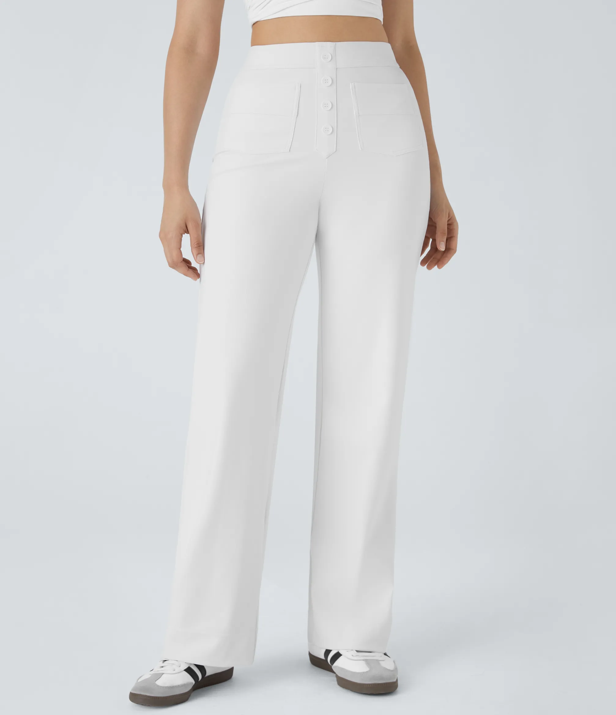 High-Waisted Pants|Straight-Leg Pants<HALARA High Waisted Button Multiple Pockets Straight Leg Casual Pants