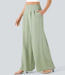 High-Waisted Pants|Pants<HALARA High Waisted Casual Linen-Feel Pants with Pockets