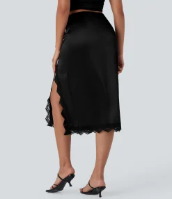 Skirts<HALARA High Waisted Contrast Lace Satin Midi Casual Pencil Skirt