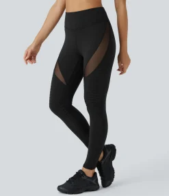 Casual Wear Leggings|Leggings<HALARA High Waisted Contrast Mesh Top-stitching 7/8 Casual Moto Leggings